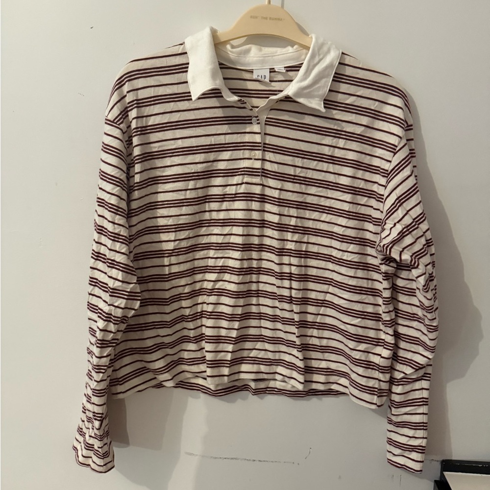 GAP White and Maroon Striped Polo